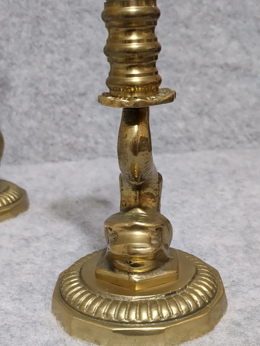 Vintage Brass Green Marble Koi Fish Lot Of 2 Candlestick Holders